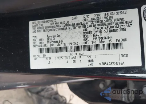 2013 Ford Fiesta Titanium from USA, damaged, VIN 3FADP4FJ0DM173367